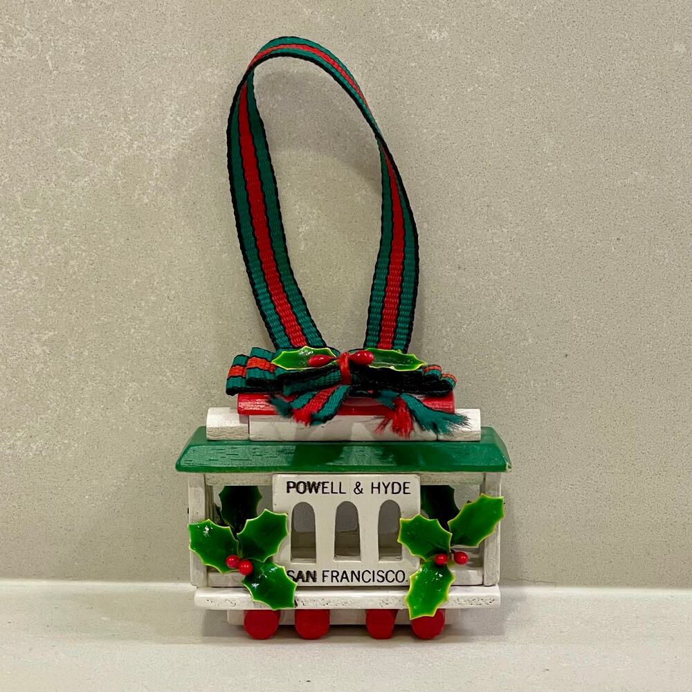 Vintage Powell & Hyde San Francisco Trolley Cable Car Wood Christmas Ornament